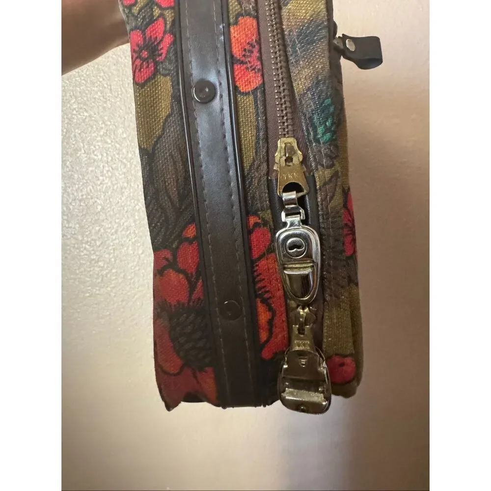 Hinomoto 60s vintage 2pc luggage set flower power vibrant hippie red copper flor